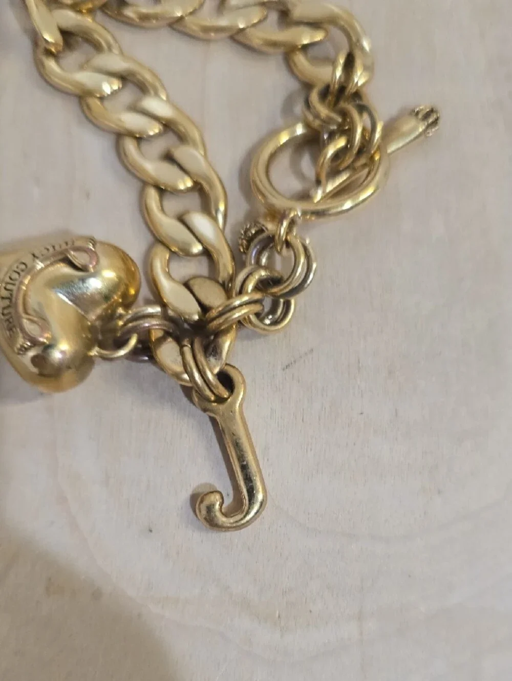 Juicy Couture Gold Heart Charm Toggle Bracelet with Initial J